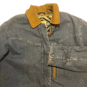 VTG Cabelas Women's Medium Flannel Lined Blue‎ Denim Jean Jacket Full Zip Aztec
